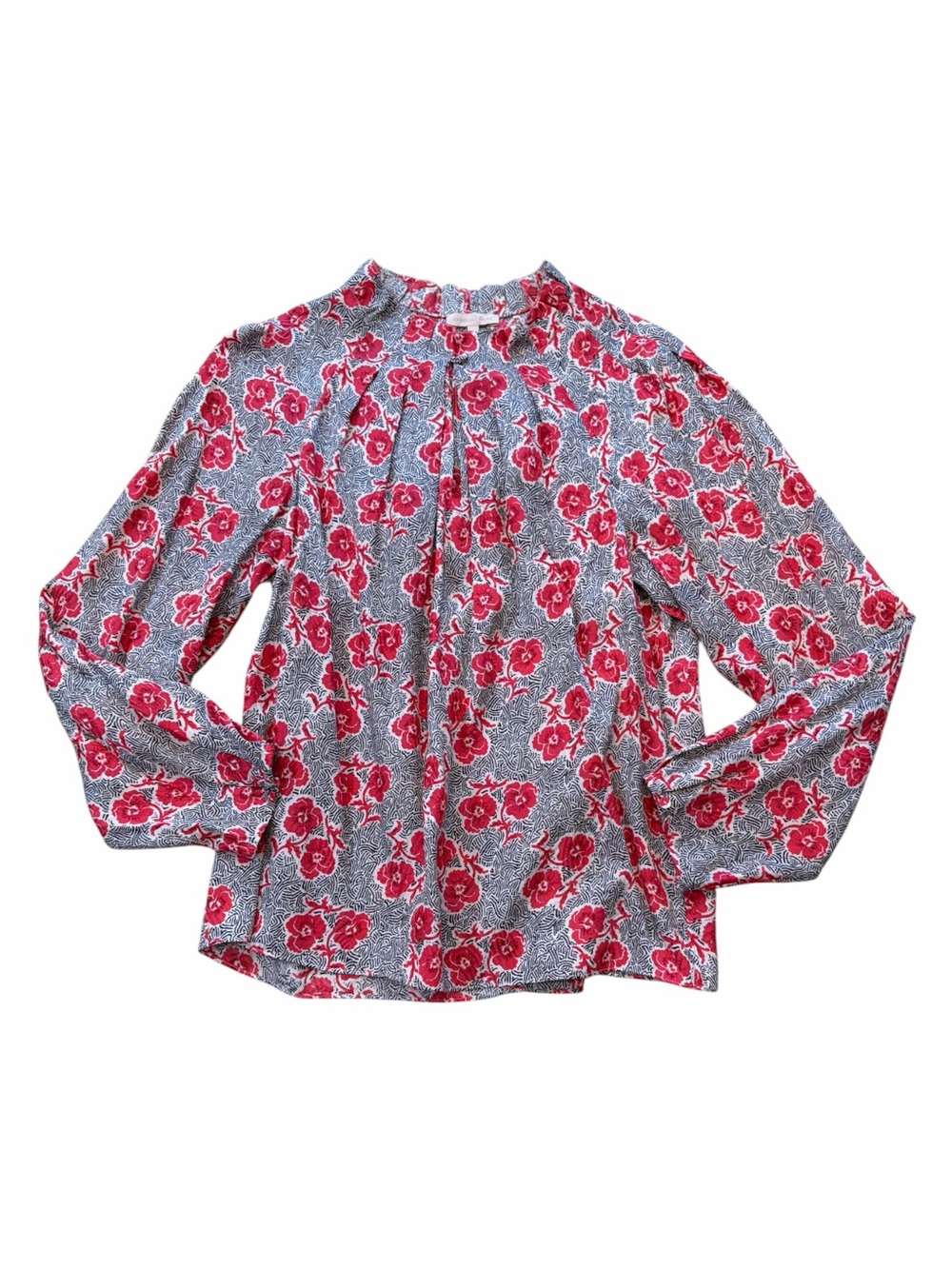 Rebecca Taylor Rose Print High Neck Long Sleeve Blouse